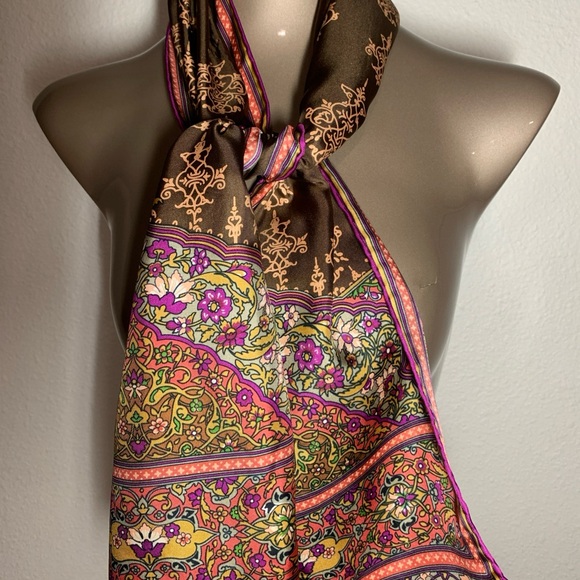 Royal Doulton Accessories - Royal Doulton Elegant Floral Brown 52 1/2 X 11 1/2 inches Silk Scarf